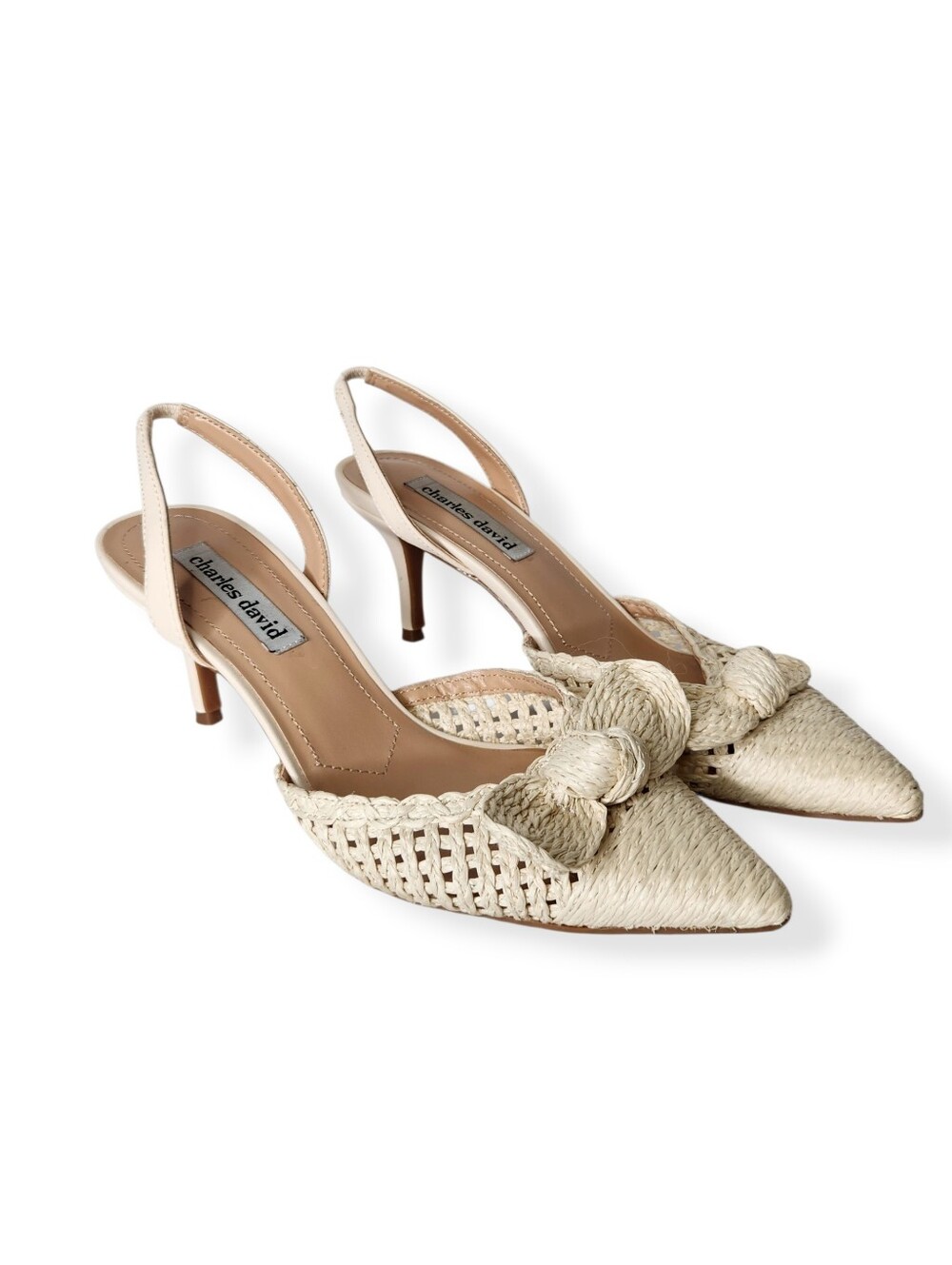 Charles David Allyson Cream Braided Pointed Slingback Flats